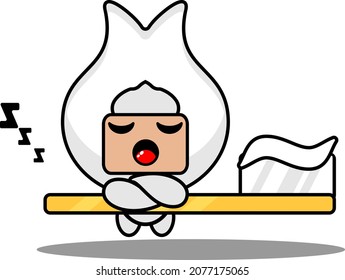 vector cartoon character cute gum tooth mascot costume expression sleeping on a toothbrush