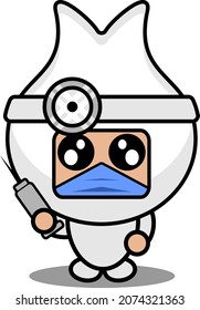 vector cartoon character cute gums tooth mascot costume dentist gums holding a syringe