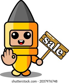 vector cartoon character cute gun bullet doodle mascot costume holding selling board
