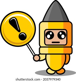 vector cartoon character cute gun bullet doodle mascot costume holding warning sign