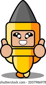 personaje de dibujos animados lindo arma bala doodle mascota disfraz con dos pulgares hacia arriba