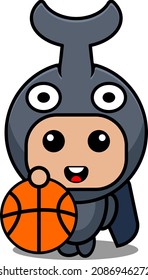 vector cartoon character cute horned beetle animal mascot costume playing basketball