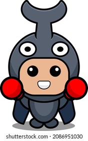vector cartoon character cute horned beetle animal mascot costume playing boxing