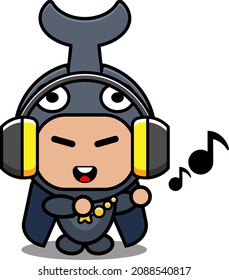 vector cartoon character cute horned beetle animal mascot costume listening to music