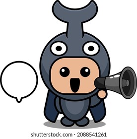 vector cartoon character cute horned beetle animal mascot costume holding megaphone
