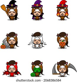 vector cartoon character cute horse animal mascot costume set bundle halloween