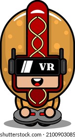 personaje de caricatura vectorial lindo hot dog alimento mascota disfraz juego de realidad virtual