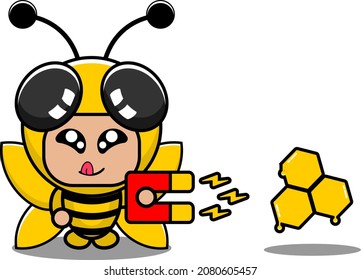 vector cartoon character cute insect bee animal mascot costume holding honey magnet