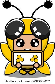 vector cartoon character cute insect bee animal mascot costume holding honey board
