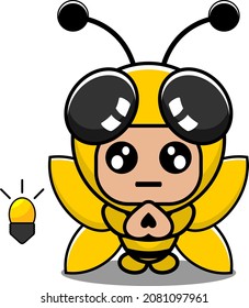 vector cartoon character cute insect bee animal mascot costume with light bulb