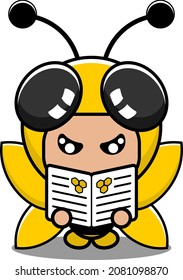 vector cartoon character cute insect bee animal mascot costume reading the news