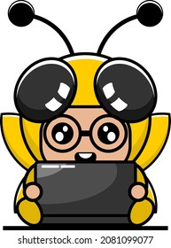 vector cartoon character cute insect bee animal mascot costume at work