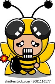 personaje de caricatura vectorial lindo insecto vestido de mascota animal de abeja sostiene bomba
