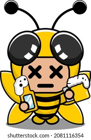 vector cartoon character cute insect bee animal mascot costume holding beer bottle