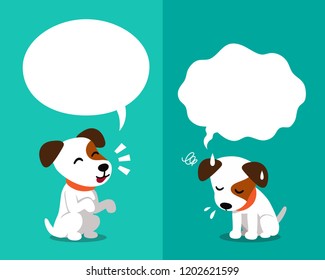Vector cartoon character cute jack russell terrier dog expressing different emotions with speech bubbles for design.