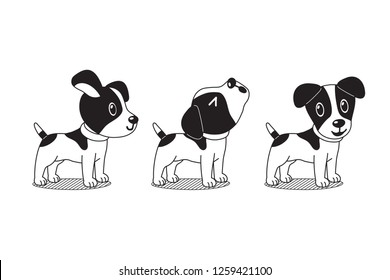 Vector cartoon character cute jack russell terrier dog poses for design.