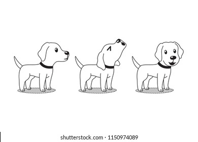 Vector cartoon character cute labrador dog poses for design.
