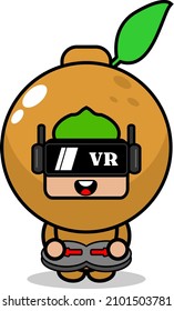 vector cartoon character cute longan fruit mascot costume playing virtual reality game