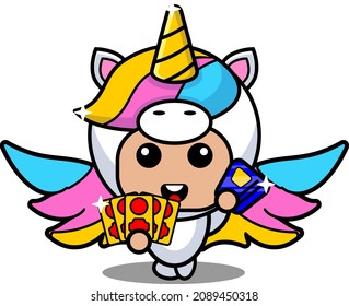 vector cartoon character cute lovely unicorn animal mascot costume holding credit card