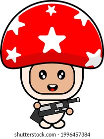 personaje de caricatura vectorial lindo mascota de hongo con pistola