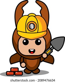 vector cartoon character cute mascot costume fighting beetle animal construction