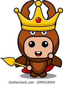 vector cartoon character cute mascot costume fighting beetle animal  king holding scepter