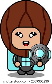 vector cartoon character cute nutmeg spice mascot costume wearing diver suit