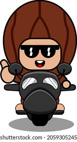 vector cartoon character cute nutmeg spice mascot costume riding a motorcycle