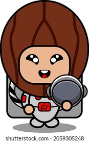 vector cartoon character cute nutmeg spice mascot costume wearing astronaut suit and holding helmet