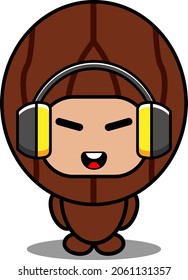 vector cartoon character cute nutmeg spice mascot costume listening to music