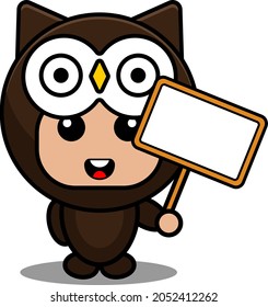 vector cartoon character cute owl animal mascot costume white grip board