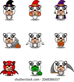 vector cartoon character cute panda animal mascot costume set halloween bundle