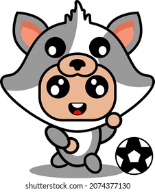 Vector Cartoon Character Cute Pet Cat Mascot Costume Playing Football