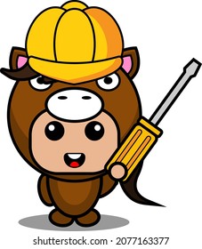 vector cartoon character cute pet horse mascot costume holding screwdriver