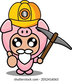 vector cartoon character cute pig animal mascot costume mining dig
