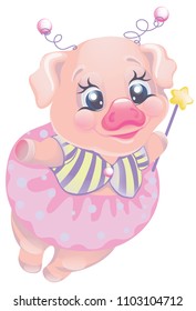 vector cartoon character cute piggy fairy