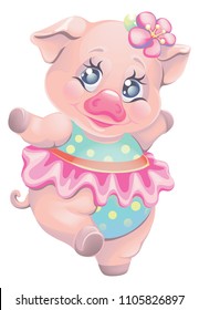 vector cartoon character cute piggy ballerina