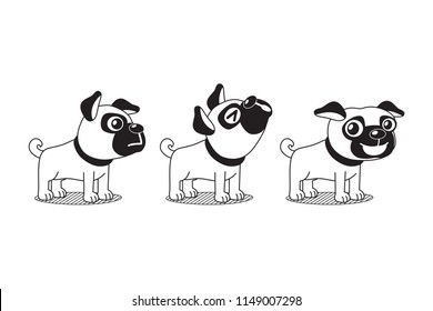 Vector cartoon character cute pug dog poses
