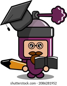 vector cartoon character cute purple pilox spray mascot costume holding pencil and book with graduation cap