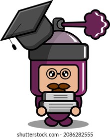 vector cartoon character cute purple pilox spray mascot costume holding book with graduation cap