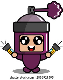 vector cartoon character cute purple pilox spray mascot costume holding flashlight