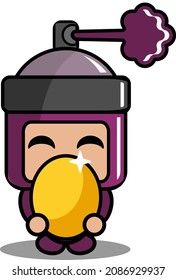 vector cartoon character cute purple pilox spray mascot costume holding golden egg