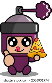 vector cartoon character cute purple pilox spray mascot costume sitting eating pizza