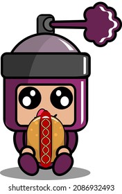 vector cartoon character cute purple pilox spray mascot costume sitting eating hot dog