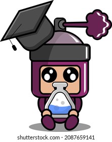 vector cartoon character cute purple pilox spray mascot costume science bottle with graduation cap