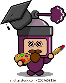 vector cartoon character cute purple pilox spray mascot costume painting with graduation cap