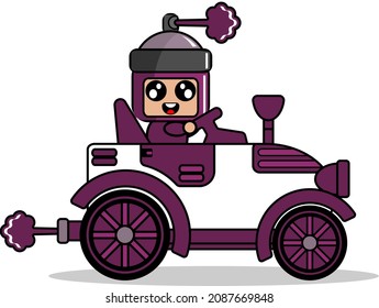 vector cartoon character cute purple pilox spray mascot costume driving a tractor