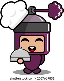 vector cartoon character cute purple pilox spray mascot costume chef waiter