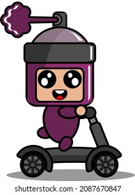 vector cartoon character cute purple pilox spray mascot costume riding a scooter