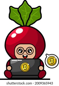 Vektorcartoon-Charakter süße radiale Gemüsemaschine Kostümminen Bitcoin-Geschäft